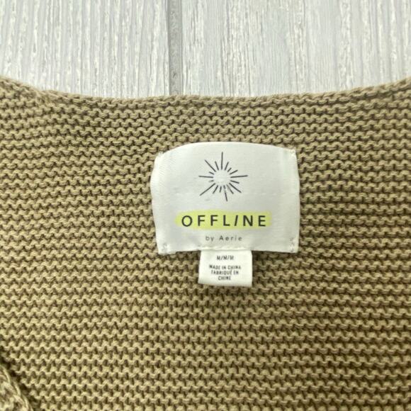 Offline by Aerie Women's Tan Crochet Pullover Cotton Crop Sweater Size Medium - Picture 3 of 7
